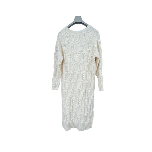 Line & Dot Billy Long Cable Knit Sweater Dress L White Winter‎ Anthropologie - Picture 2 of 8